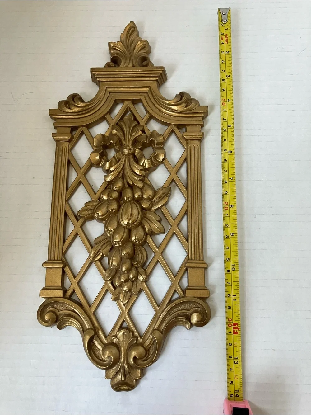 Gold Decorative Wall Plaque - Ornate Fruit & Lattice Design Plastic